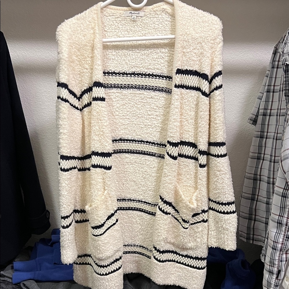 Madewell Cream and Black Striped Cardigan